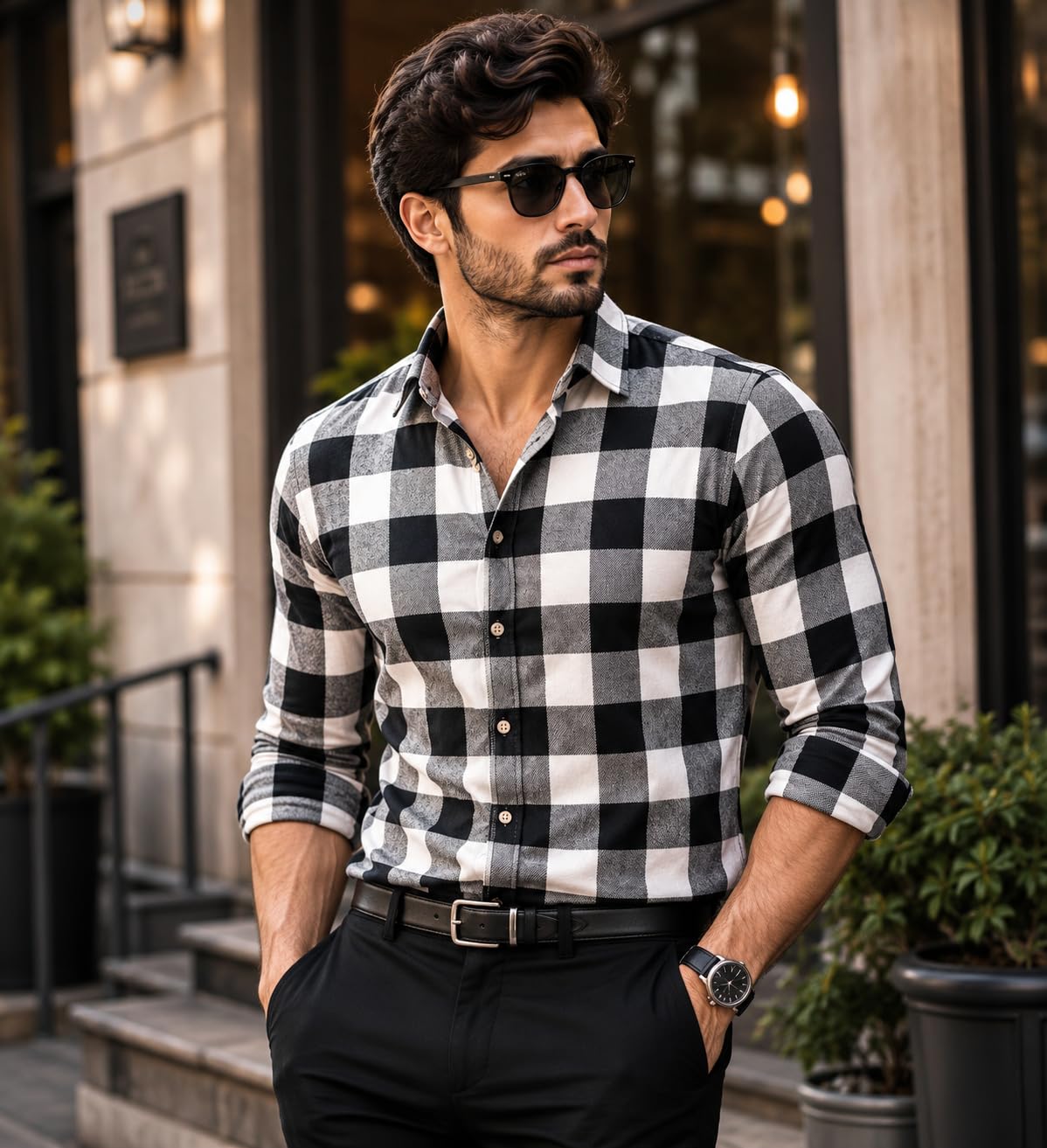 truehind Men's Black and White Plaid Checkered Shirt, Slim Fit, Smart-Casual Style-picture-32