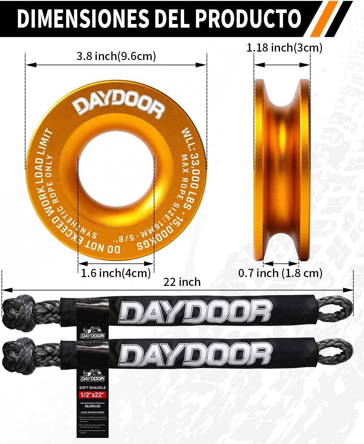 DAYDOOR 56,000 LBS Soft Shackle Recovery Kit, 1/2" x 22" (2-Pack) with 7075 Aluminum Snatch Ring, Winch Accessory for Jeep Wrangler, Bronco, 4Runner, Tacoma, ATV/UTV/Jeeps/SUVs, 4x4 Off-Road(Gray)