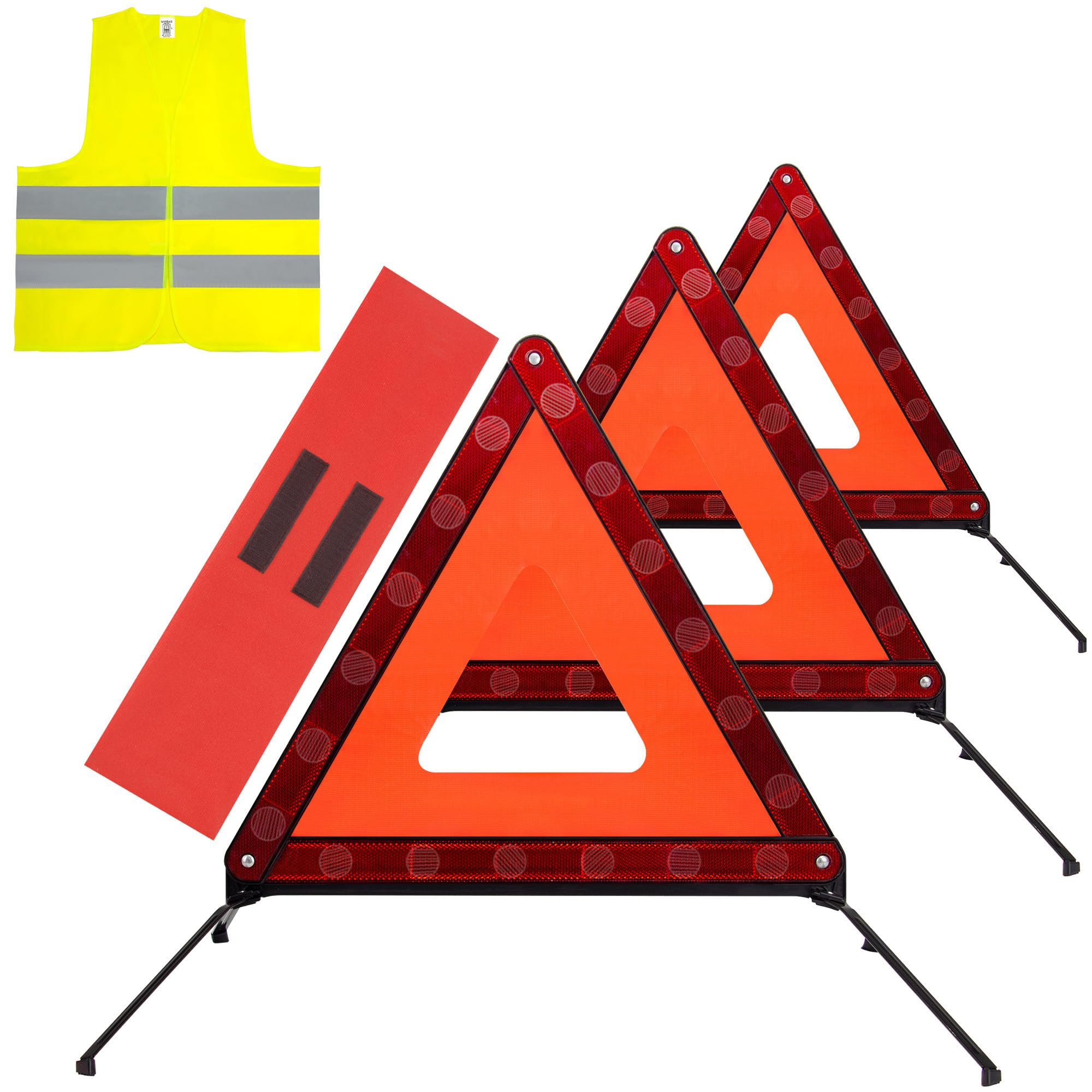 AYKRM 3PACK Car Warning Triangle Heavy Reflective Warning Road Safety Triangle Kit Suitable for car Breakdown and Temporary Parking on the Road.