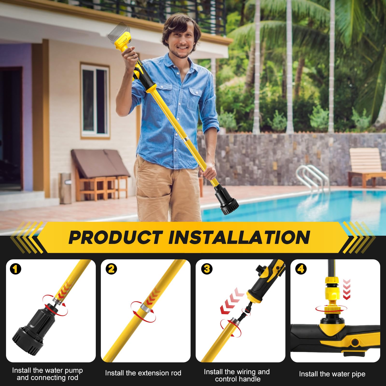 Bezprzewodowa pompka prętowa do pompowania wody, kompatybilna z akumulatorem Dewalt 20 V, 1400 GPH (ok. 5300 L/h), bezszczotkowa, przenośna pompa zanurzeniowa z wężem ogrodowym 3/4", elektryczna pompa