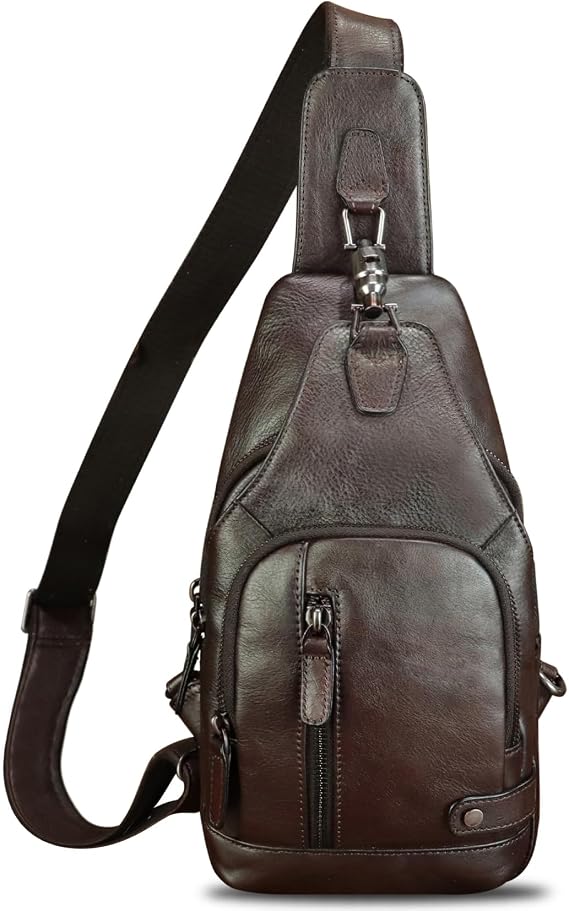 IVTG Genuine Leather Sling Bag for Women and Men Vintage Desinger Chest Over Shoulder Crossbody Bag Sling Backpack Purse (Coffee)