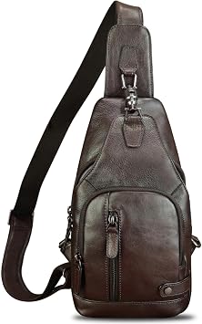 IVTG Genuine Leather Sling Bag for Women and Men Vintage Desinger Chest Over Shoulder Crossbody Bag Sling Backpack Purse (Coffee)