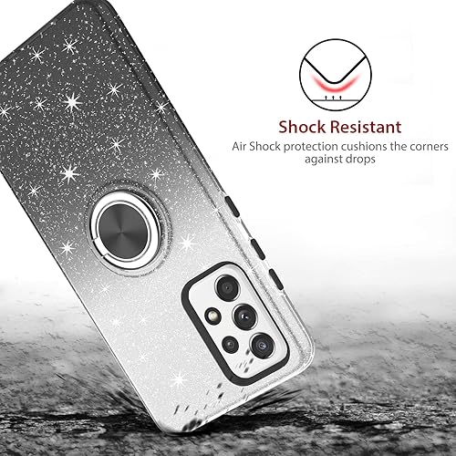 Miniatura 3 de TJS Funda compatible con Samsung Galaxy A53 5G, con protector de pantalla de vidrio templado, anillo de metal, soporte magnético, tono brillante,