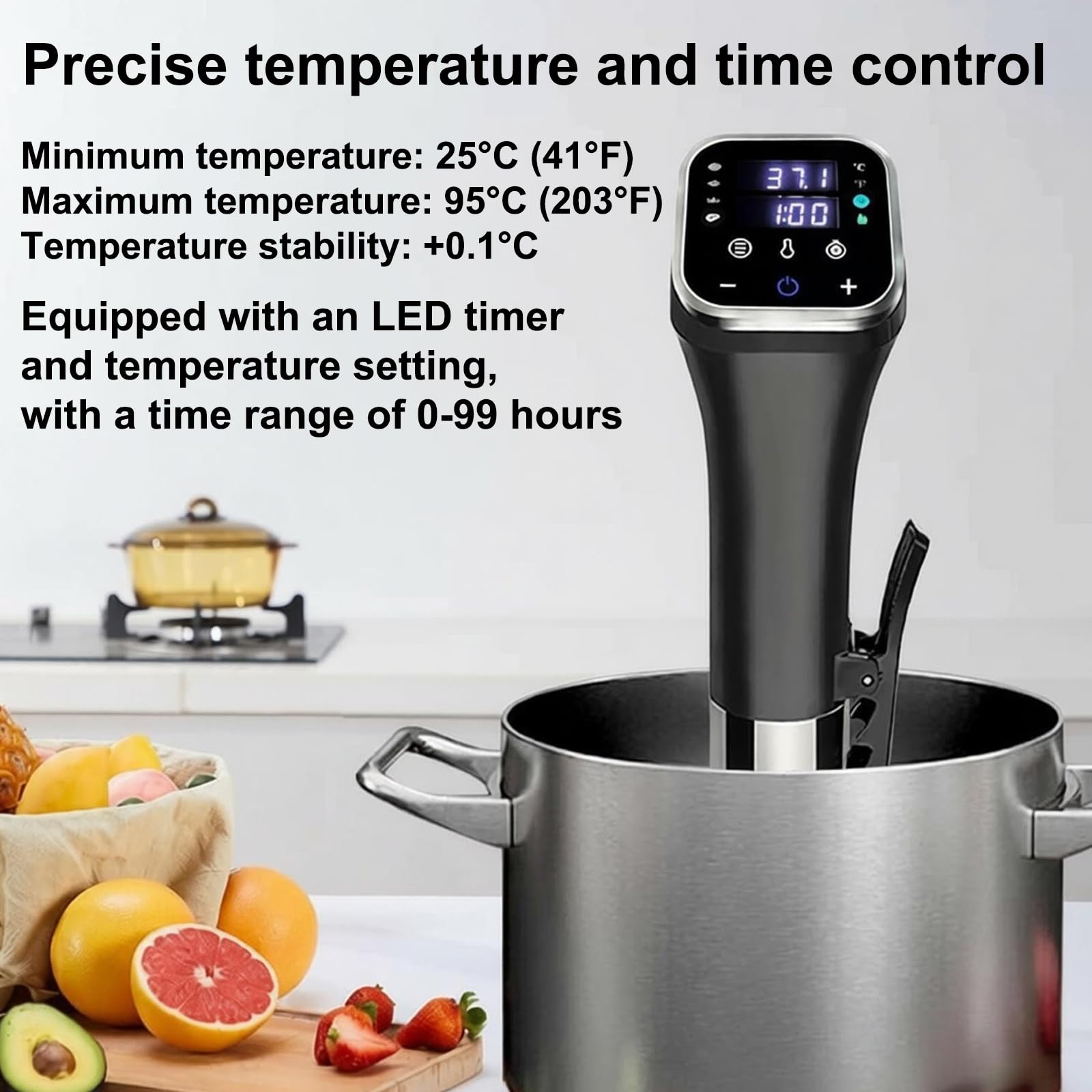 Pałeczka do gotowania sous vide, urządzenie do gotowania sous vide z ekranem dotykowym i wieloma zabezpieczeniami, precyzyjna temperatura i timer, do steków, drobiu, ryb i jajek