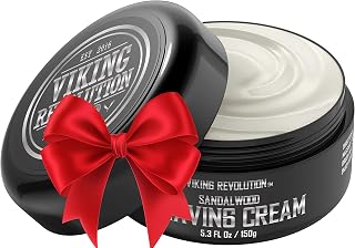 Viking Revolution Sandalwood Shaving Cream for Men - Rich Lather Luxury Shave Soap, Sensitive Skin Safe, 5.3oz Silky Smooth Grooming