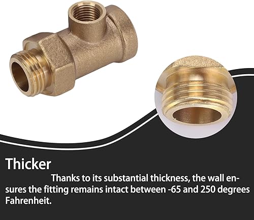 Miniatura 5 de Tranq Adaptador de tubería de latón versátil Barstock Street Tee 12" FPT x 12" MPT x 14" FPT Juego de 2 conexiones de bomba de agua y mantenimiento