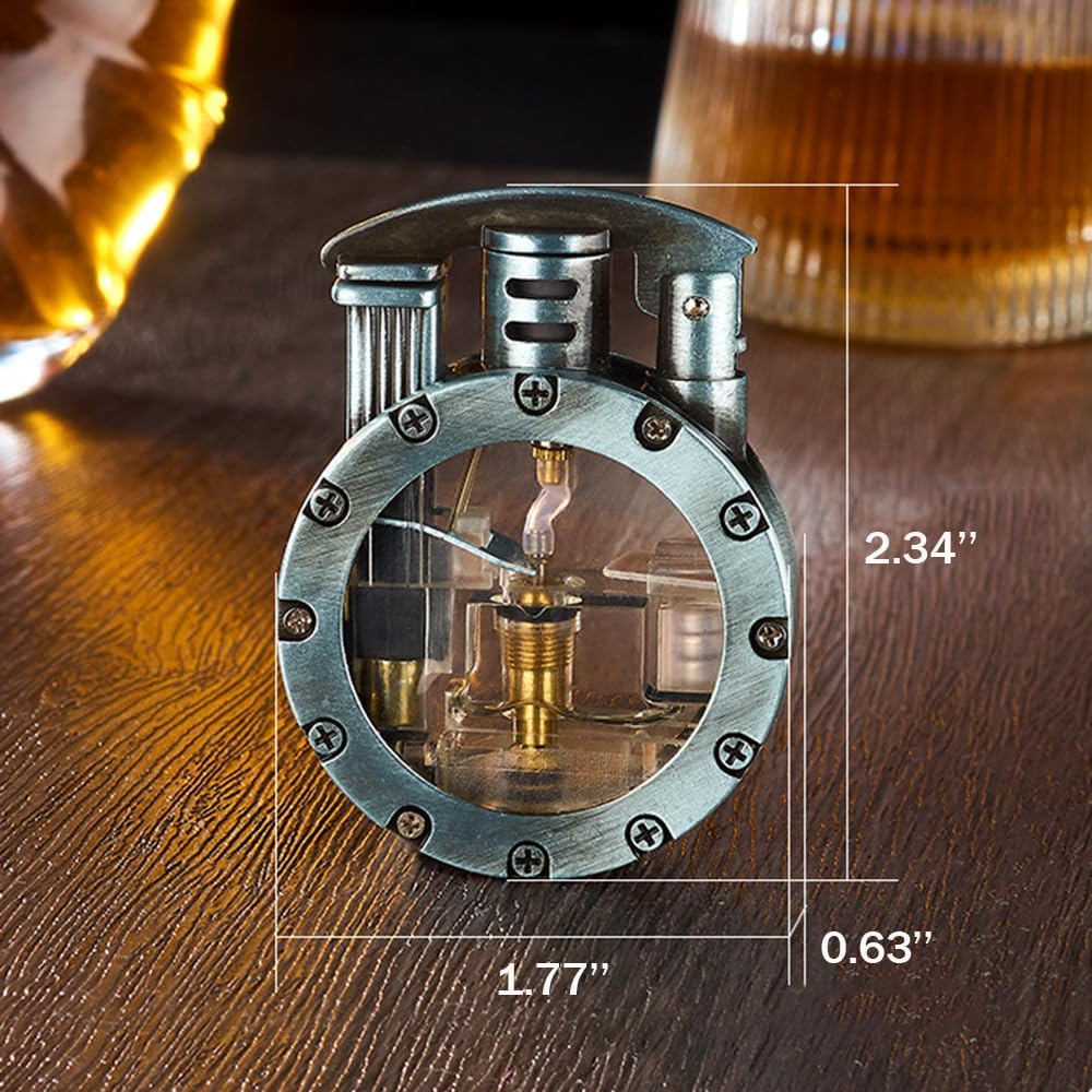 Vintage Steampunk Trench Lighter, Jet Torch Lighter, Butane Refillable Cool Lighters with Visible Fuel Tank and Adjustable Flame Dial, Great Choice for Men Dad Husband (Fuel Not Included)