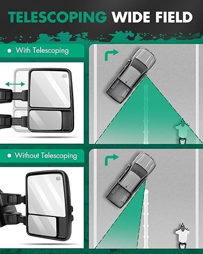 Miniatura 4 de SCITOO Espejos de remolque, espejos de remolque negros para camión 1999-2007 para Ford para F250F350para F450para F550 Super Duty con par LH RH