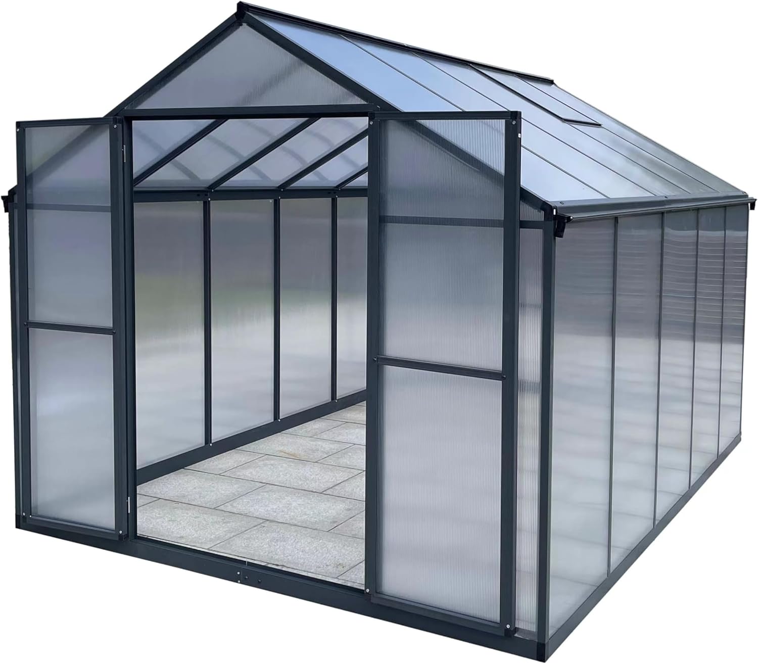 Polycarbonate Greenhouse Walk-in Green House Kit Garden Plants Grow,7.33 m² Aluminum Greenhouse with Foundation 238 x 301 cm Versatile Double Door for Early Seedling Tomato Cultivation and P