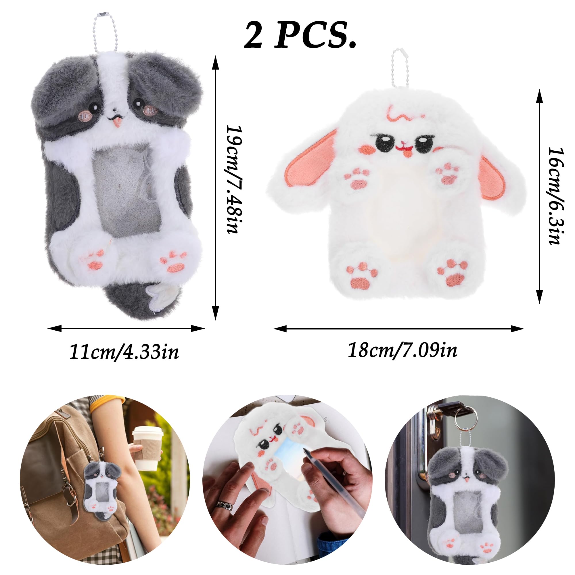 CHENNAN 2 pièces Pochette Photo d'animal de Dessin animé, Porte-cartes photo mignon avec chaîne pendentif, Range-Photos en Peluche pour Cartes Pochette Photo en Peluche, Porte-carte Kawaii (A)