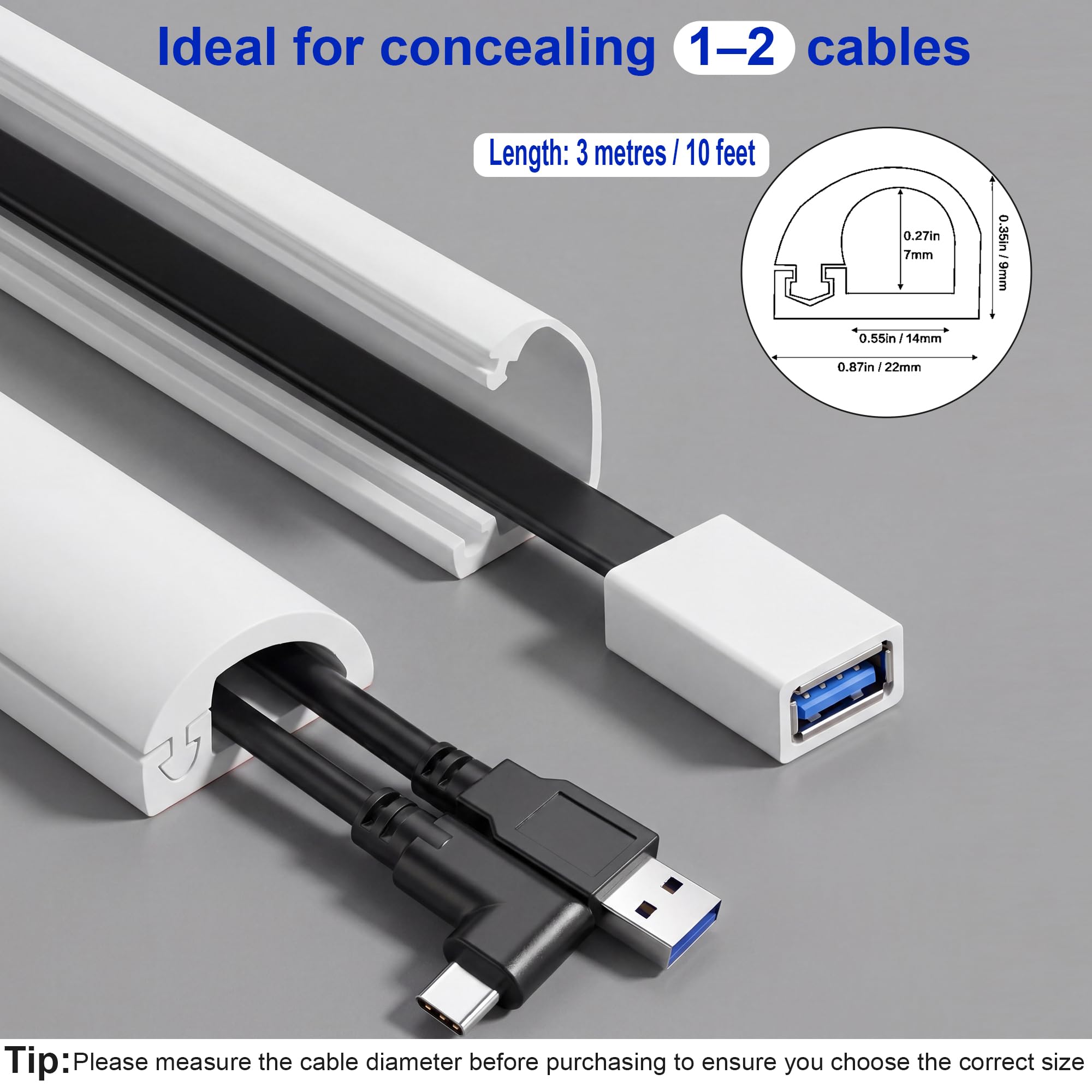 3 Meter Canalina Portacavi, Canali a Cavo Semicircolare, Staranry Canale Flessibile per Cavi PVC Morbido Canalina Passacavi Muro Adesiva, Canaline Fili Elettrici, Canalina Flessibile(27mm×11mm)