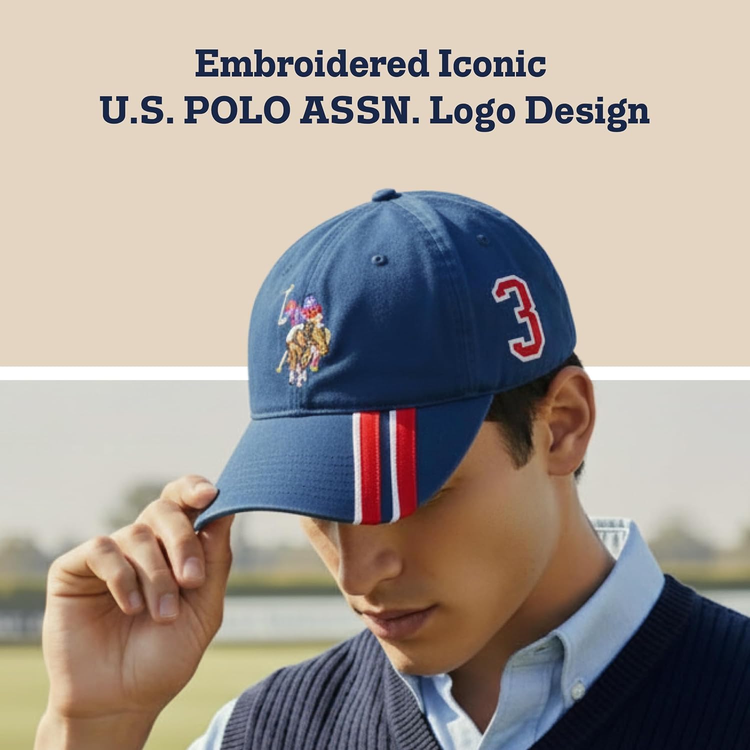 U.S. Polo Assn. Dad Hat, 100% Cotton Adjustable Baseball Cap with Horse Logo and Diagonal Stripes for Men and Women