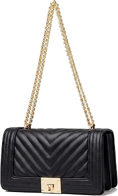 MYHOZEE Quilted Purses for Women, Vegan Leather Crossbody Chain Handbag