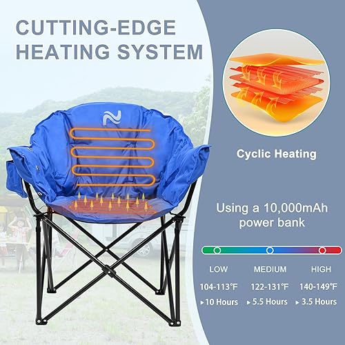 Miniatura 5 de Slsy Silla de campamento con calefacción de gran tamaño, sillas plegables con calefacción portátil para exteriores, asiento plegable con calefacción