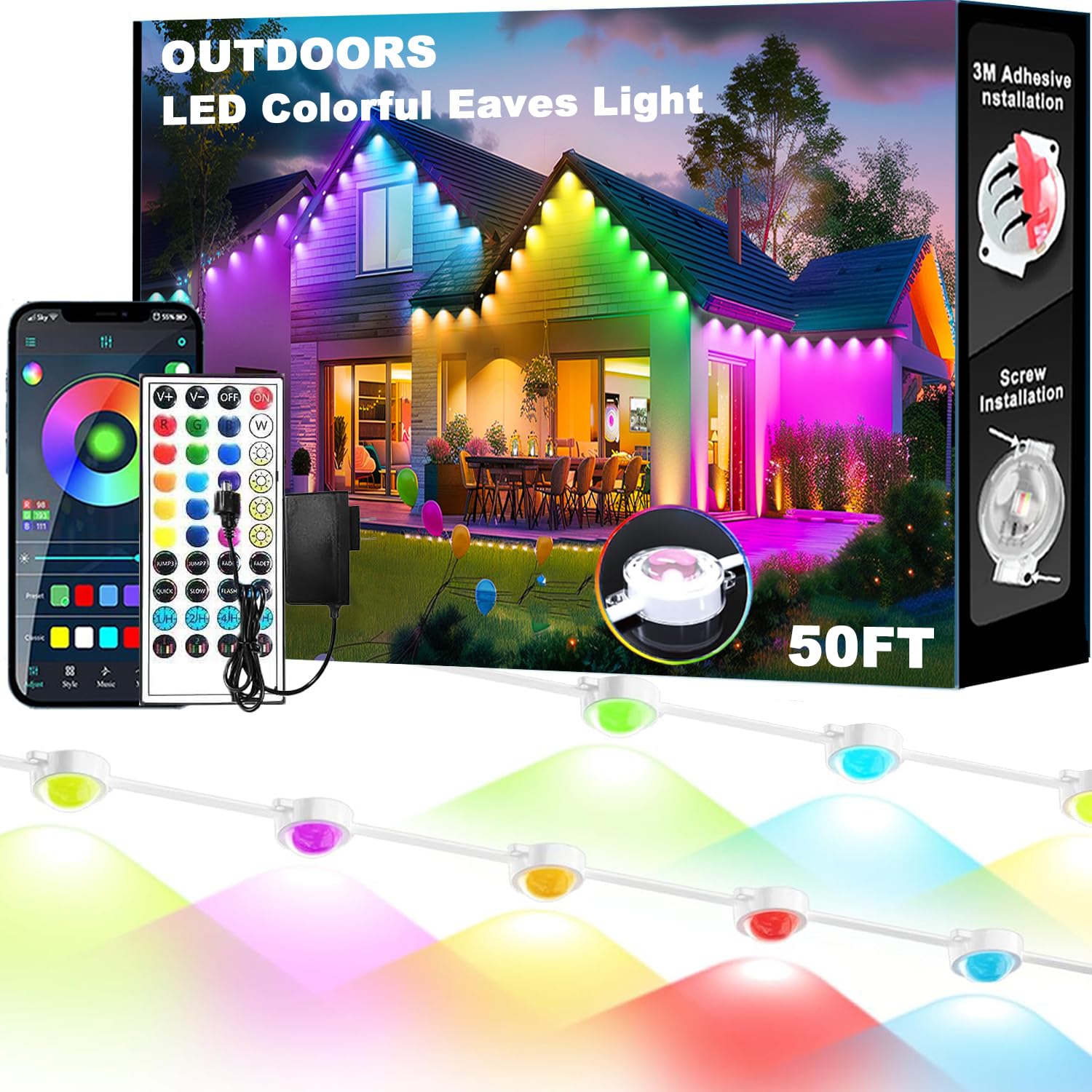 EJ's SUPER CAR Permanent Outdoor Lights Waterproof IP67, Smart RGB