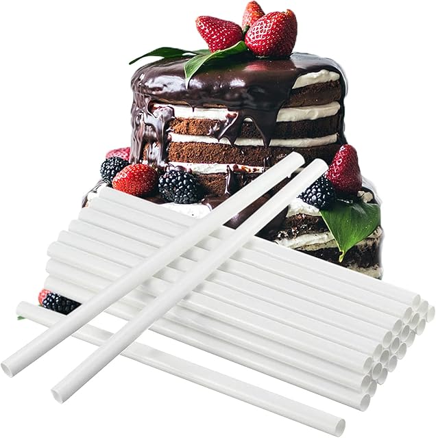 15 Pcs Cake Dowels, White Plastic Cake Support Rods, Thicken Cake Round Dowels Straws with 0.4 Inch Diameter & 9.45 Inch Length, Reusable Cake Stand Sticks for Tiered Cake Construction Supporting