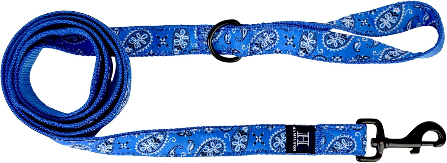 Hamilton 6 Foot Nylon Dog Leash, 1 Inch Wide, Red Bandana Ribbon Overlay, Medium/Large
