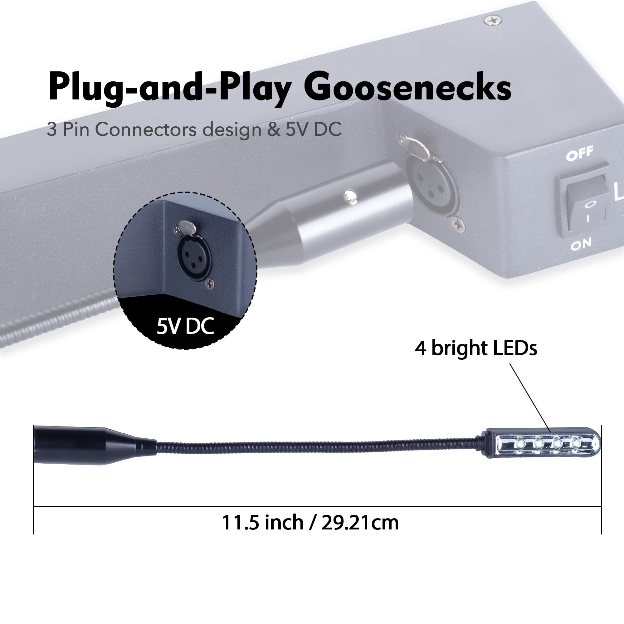 Rack Mount Gooseneck LED Light with 3 Dimmable Lamps, PowerCON Input & Detachable XLR – LA0102