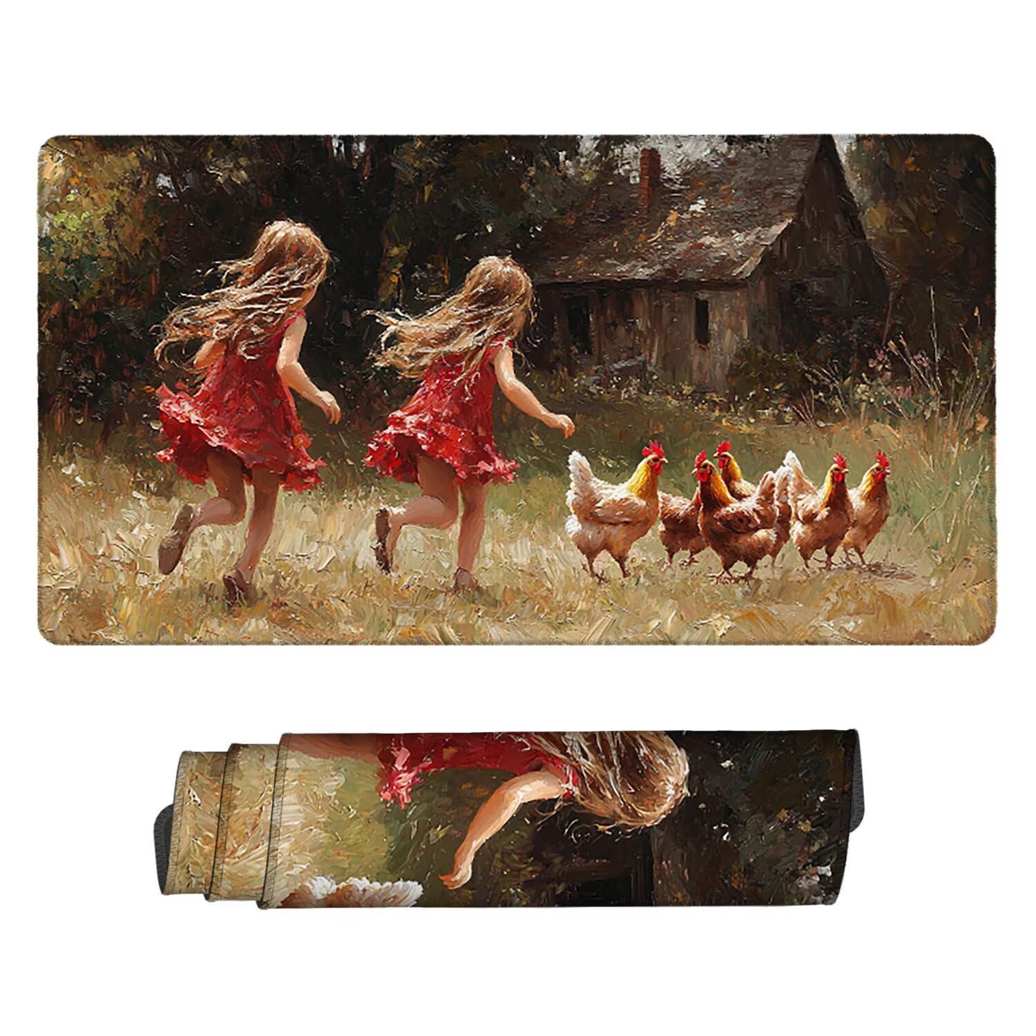 Tappetino per Mouse XXL 1200 x 600 mm Tappetino Mouse Gaming Grande, Mousepad con Base in Gomma Antiscivolo, Tappeto per Tavolo da Gaming per Mouse e Tastiera, Accessori PC (Ragazza fattoria) H-646