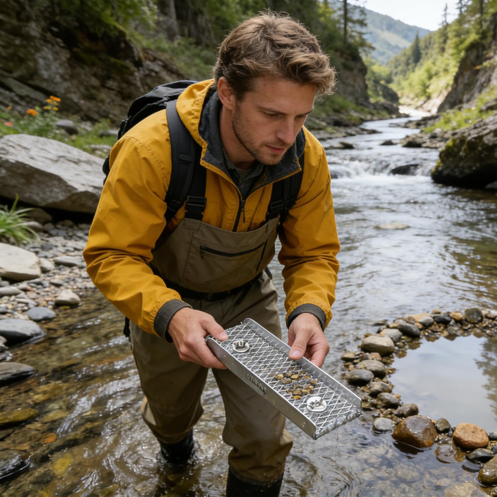 Attrezzatura mineraria d'oro, Kit portatile Sluice Box, Strumento minerario all'aperto con raccolta fiala, Attrezzatura mineraria in metallo resistente, Stile di esplorazione avventura, Flusso del