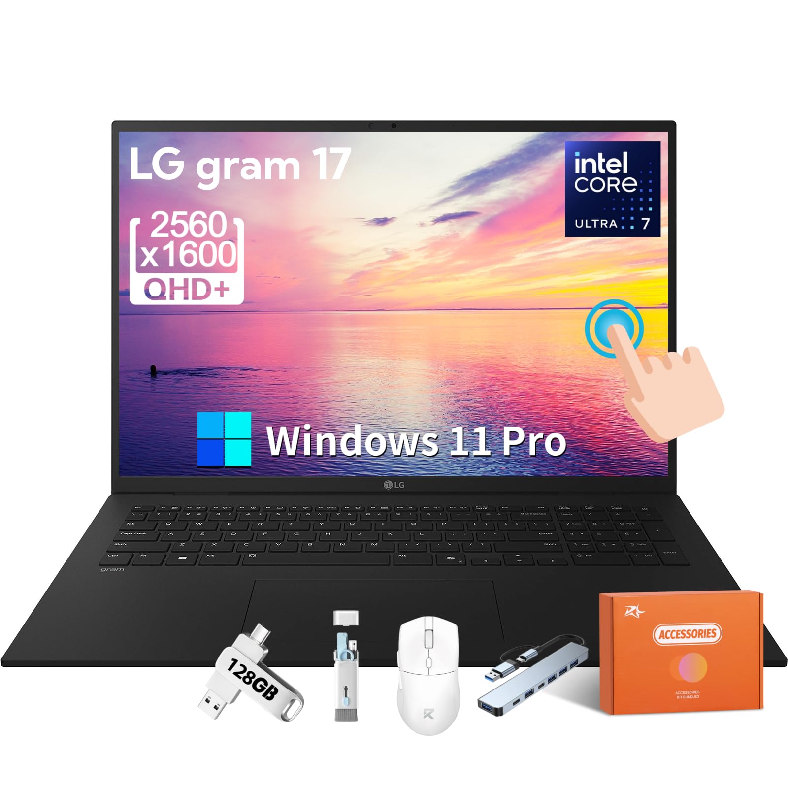 Gram 17 Touchscreen Lightweight Laptop 2025, Copilot+ PC, Intel Core Ultra 7 258V, 17" QHD+ Touchscreen, 32 GB LPDDR5X, 4 TB SSD, Wi-Fi 7, Backlit Keyboard, Wi-Fi 7, Windows 11 Pro, Accessories
