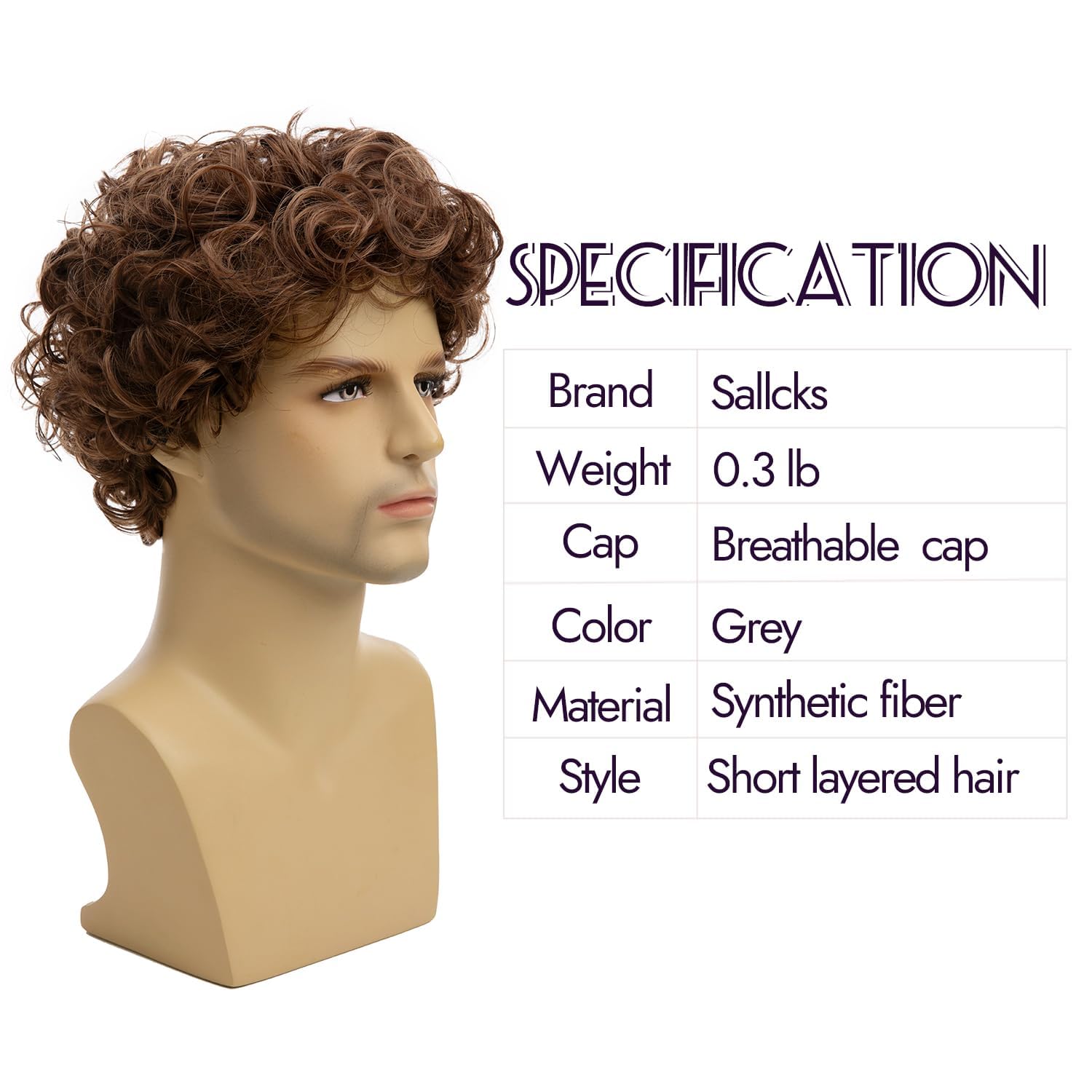 Qnbiar Mens Wig Short Brown Curly Wigs Short Natural Looking Synthetic Hair Replacement Wig for Male, Brown2 - Image 3