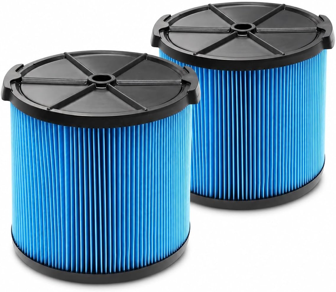2-Pack VF3500 Replacement Filter for Ridgid 3-4.5 Gal Wet/Dry Shop Vacs | 3-layer pleated filter captures fine dust & sawdust. Fits WD3050, WD4000RV. Qwik-lock design for tool-free install