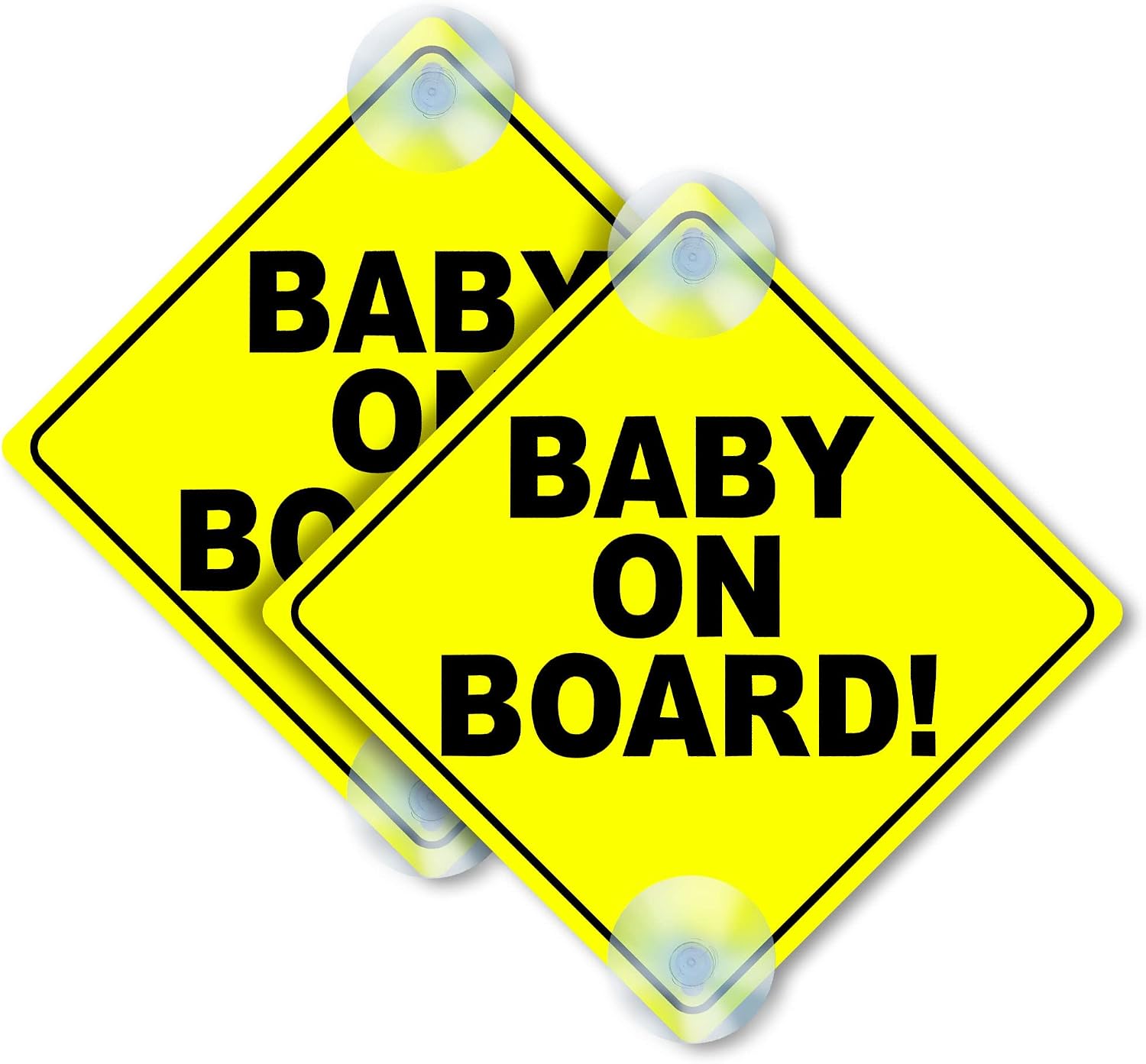 2PC Baby on Board Signs - 5 x 5 Car Signs Baby on Board - Kids on Board Car Sign - Baby in Car Sticker - Baby on Board for Cars with Suction Cups