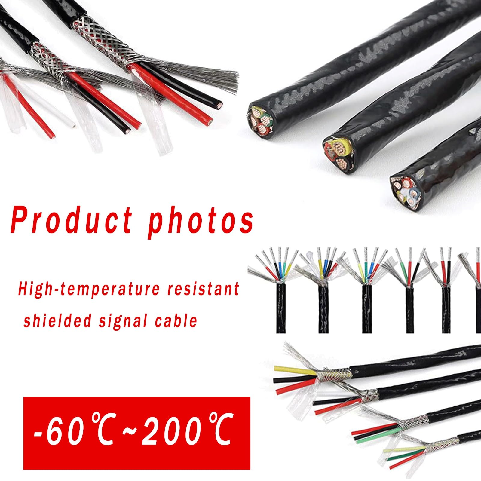 Cavo Di Segnale Schermato Ad Alta Temperatura AFPF/KFFP, Isolato In PTFE, Resistente Alle Interferenze Elettromagnetiche, 300 V, -60 °C ~ 200 °C, For Sensori, Automazione,(100ft,0.5mm²-5C)