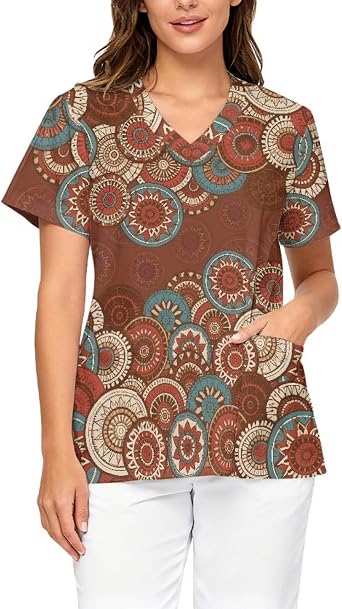 Scrub Tops for Women, V Neck Scrub Tops Moisture-Wicking Medical Nursing Stretchy Shirts with 2 Pockets