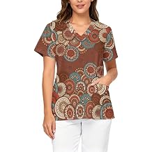 Scrub Tops for Women, V Neck Scrub Tops Moisture-Wicking Medical Nursing Stretchy Shirts with 2 Pockets