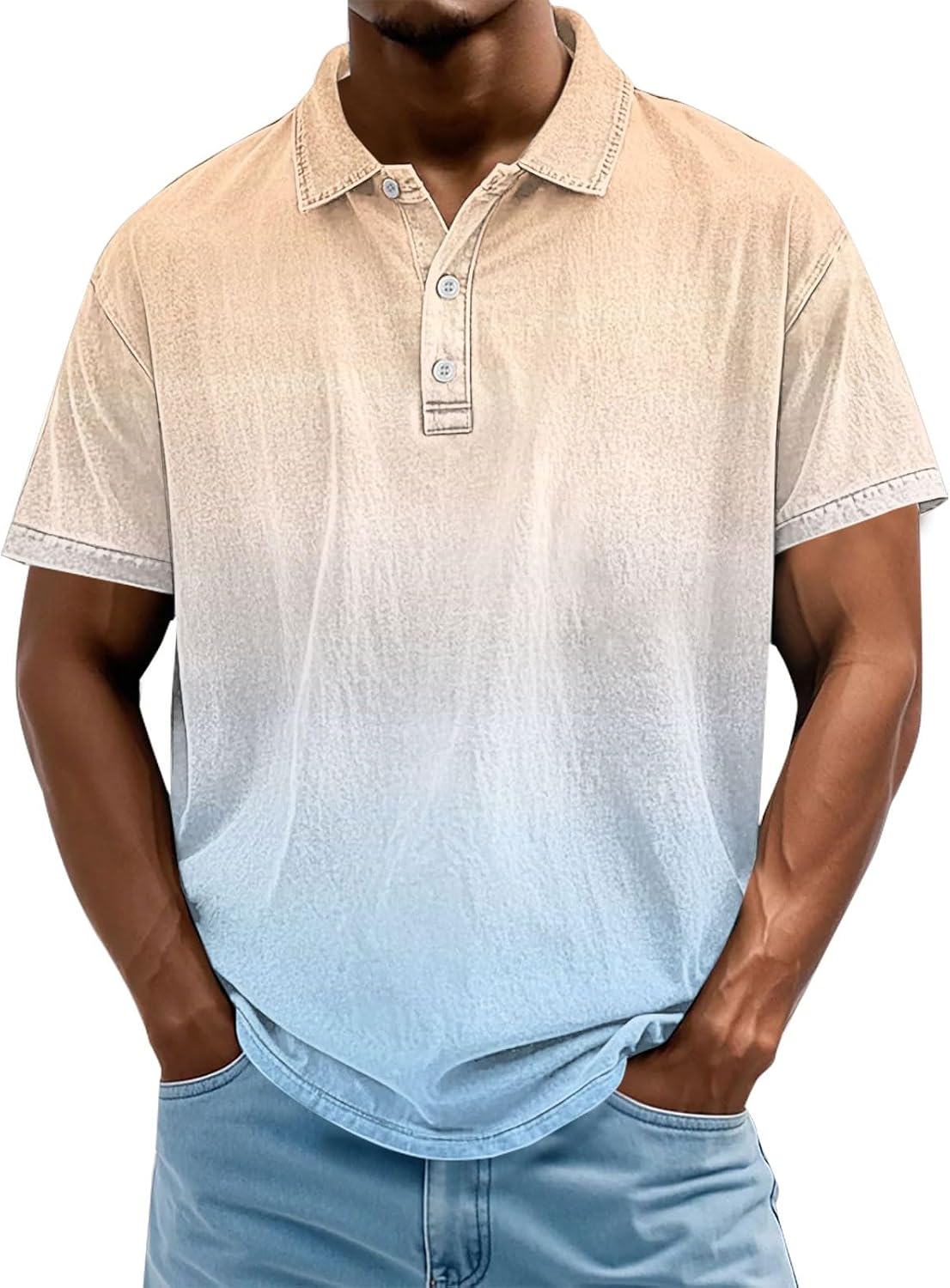 Mens Gradient Golf Shirts Short Sleeve Novelty Polo Shirt Summer Plus Size Casual Tees Outdoor Trendy Collar Tops