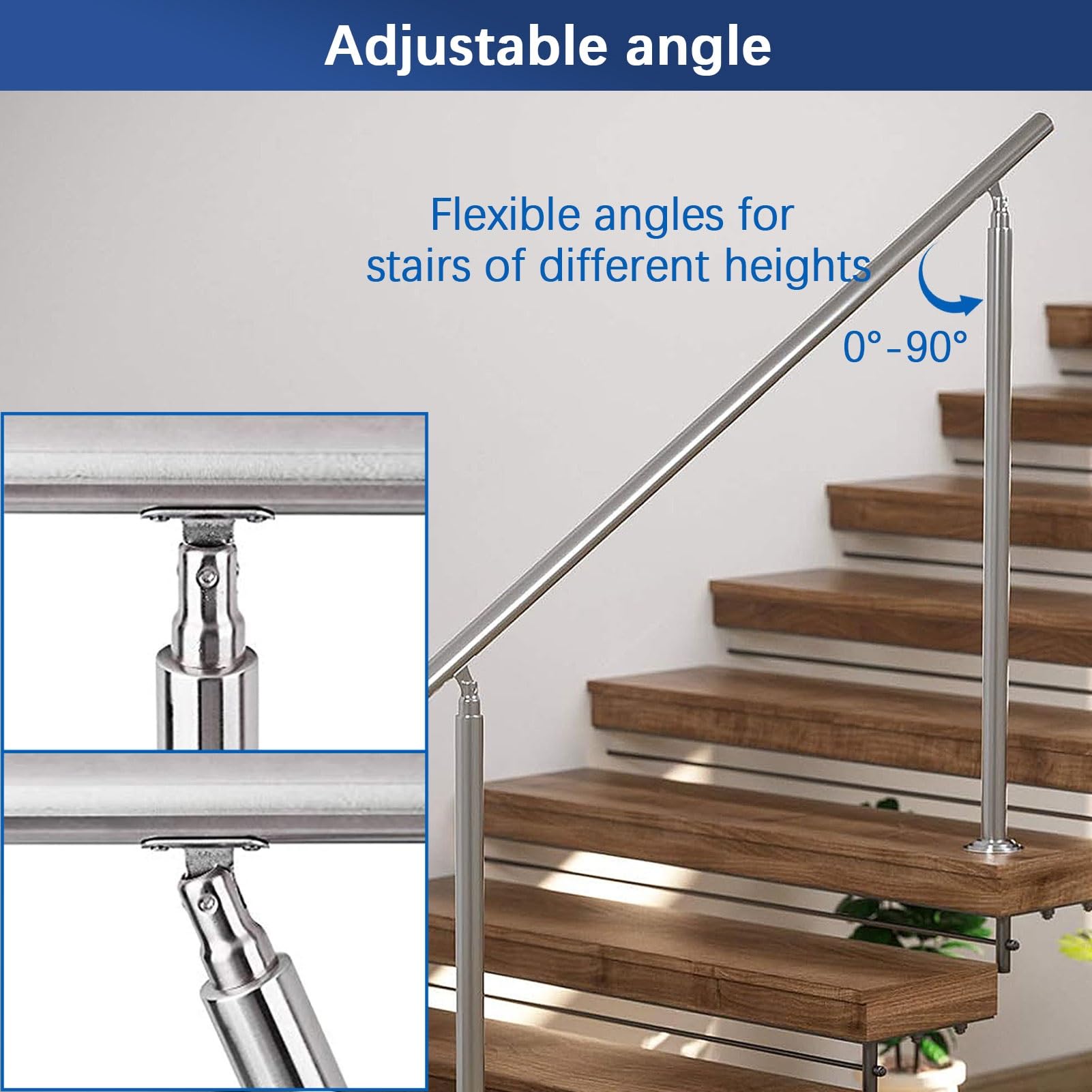 Barandilla de escalera para exteriores, barandilla de metal de acero inoxidable, pasamanos de transición flexible de 2 o 3 escalones para jardín, entrada de casa, pasamanos para escaleras de hormigón
