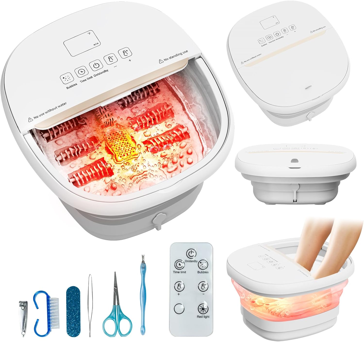 Pedicure Foot Spa with Bubble and Heat,Collapsible Foot Soaking Tub with Remote Control,Pedicure Tools for Feet,Foot Bath Soak Tub Gift for Women/Men,Mom/Dad