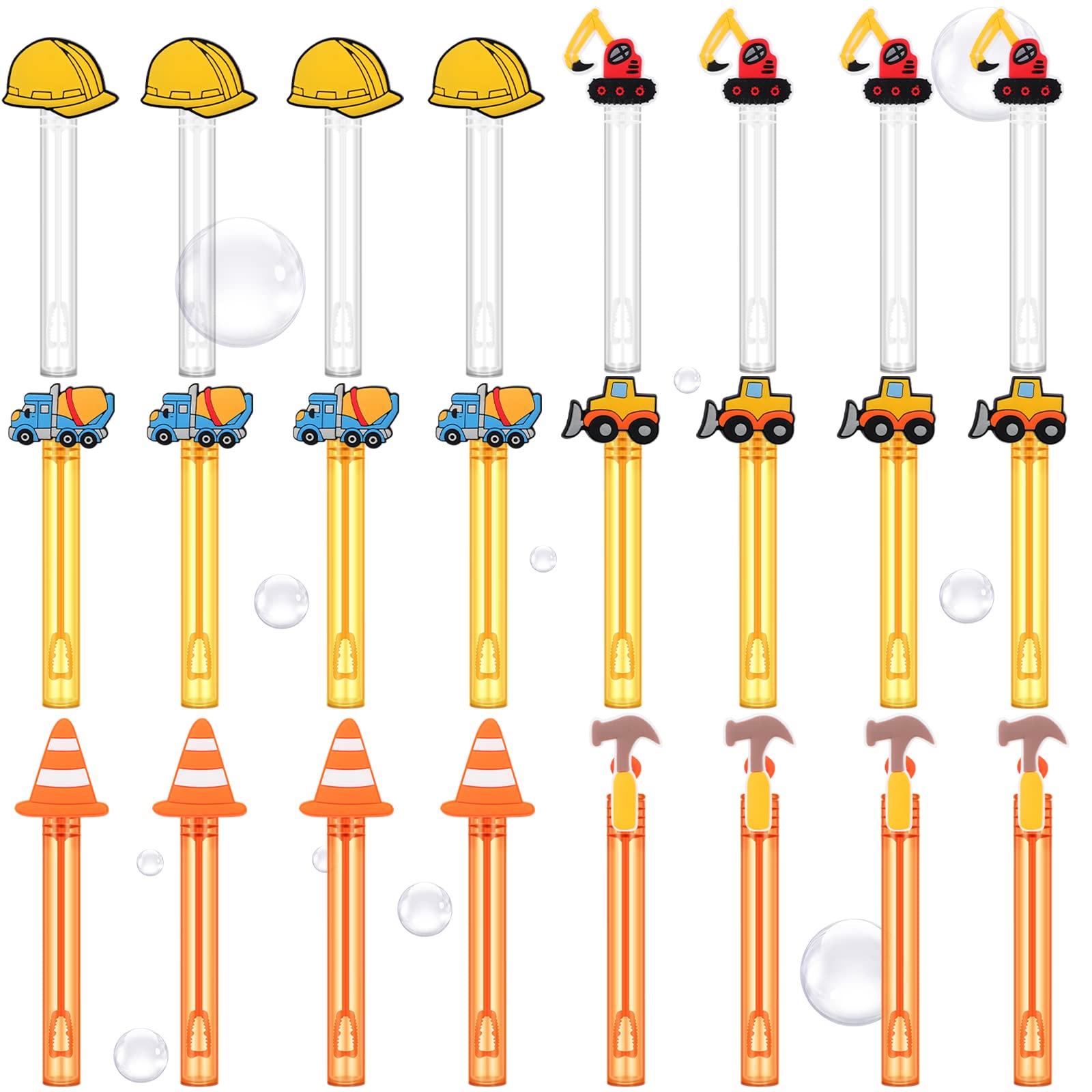 Construction Hat Bubbles Party Favors Mini Bubble Wands Construction Hat Cone Shape Vehicles Celebrations for Construction Theme Birthday Party Supplies, No Liquid (24)