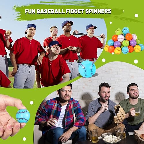 Miniatura 4 de WELLVO Paquete de 24 regalos de fiesta de béisbol para niños de 4 a 8 a 12 años, juguetes giratorios de béisbol para intercambio de bolsas de