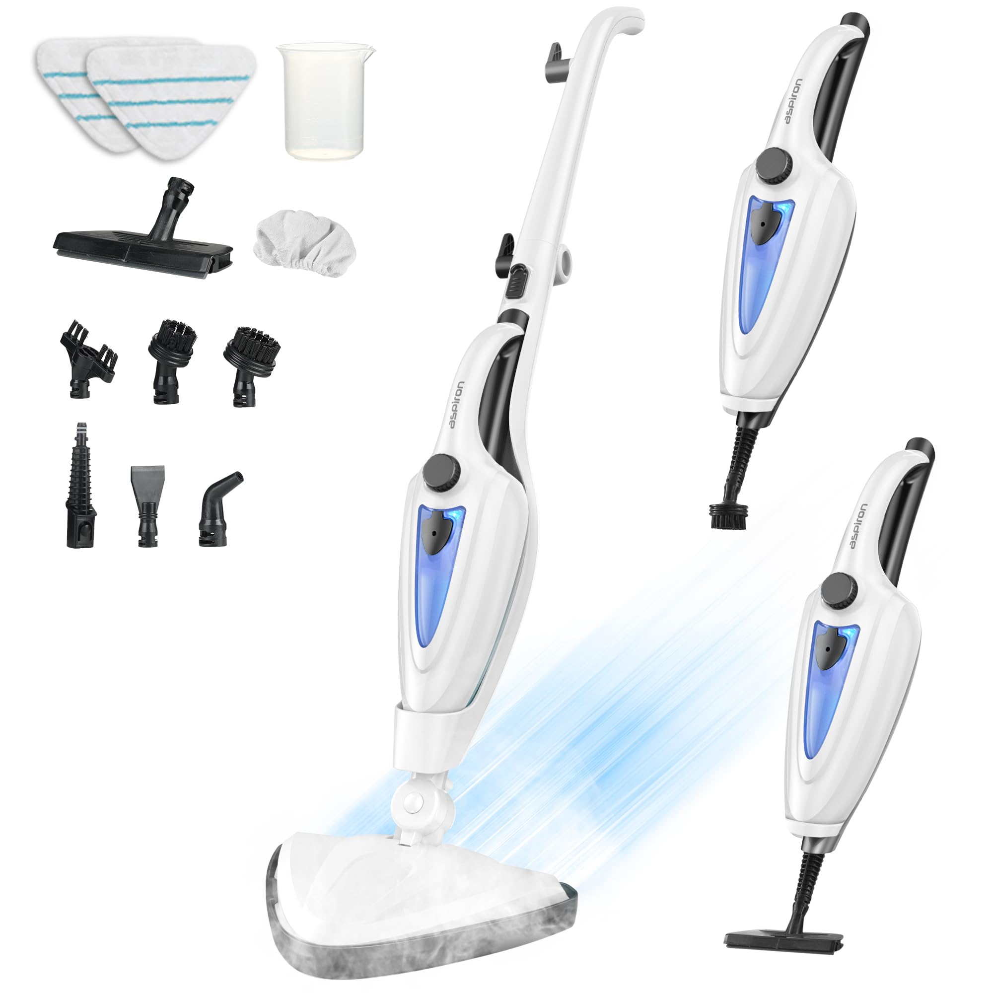 12-in-1 Steam Mop, Fast 15-Sec Heat-Up, 1500W Detachable Handheld Steam Cleaner with 2 Dirt Grip Pads, Removes 99.99% Stubborn Stains for Hardwood Floors, Clothes, Windows, Tiles, Furniture, Ink
