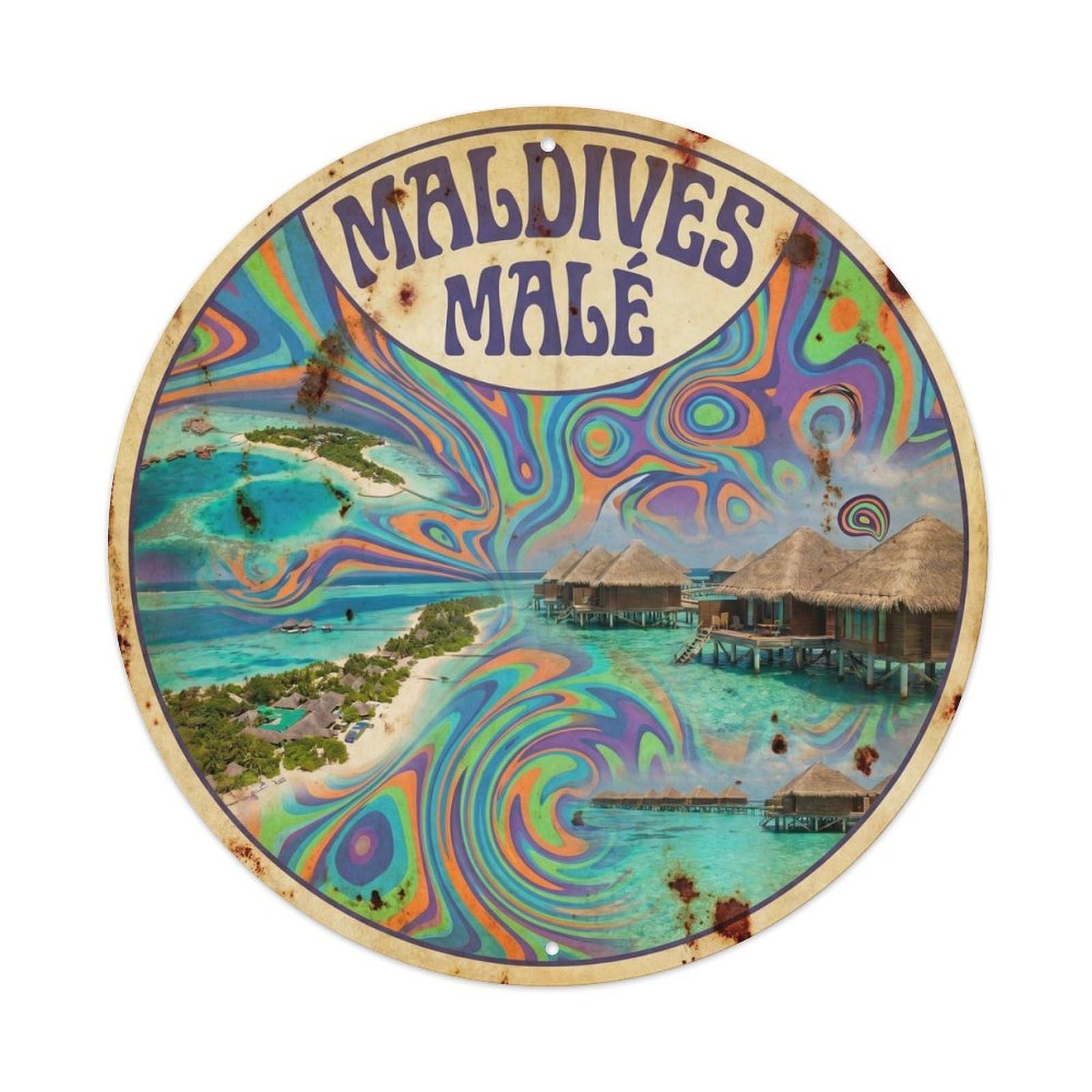 Maldives Male Ocean Retreat Bold Psychedelic Metal Tin Sign