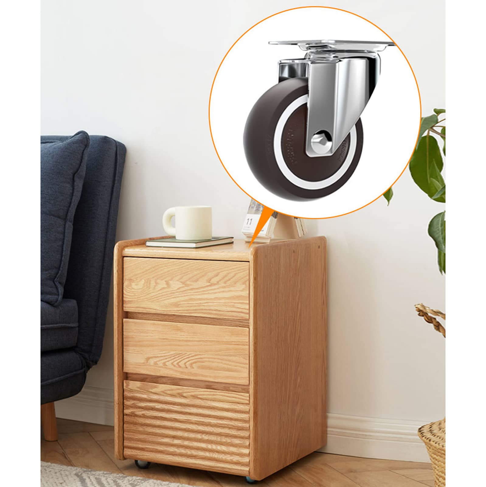 Ruote girevoli,Rotelle mobili con Freno,1.5/2-Inch Castor Combo Set,Ruota in Gomma Morbida TPE Marrone,capacità di carico Totale 220Lbs/100Kg Ruote del Pacchetto 4,Swivel-2in