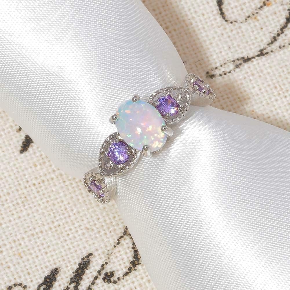 CiNily 18K Gold Plated Opal Ring-White Fire Opal & Amethyst & Cubic Zirconia Women Jewelry Gemstone Engagement Anniversary Ring Size 5-13 - Image 5