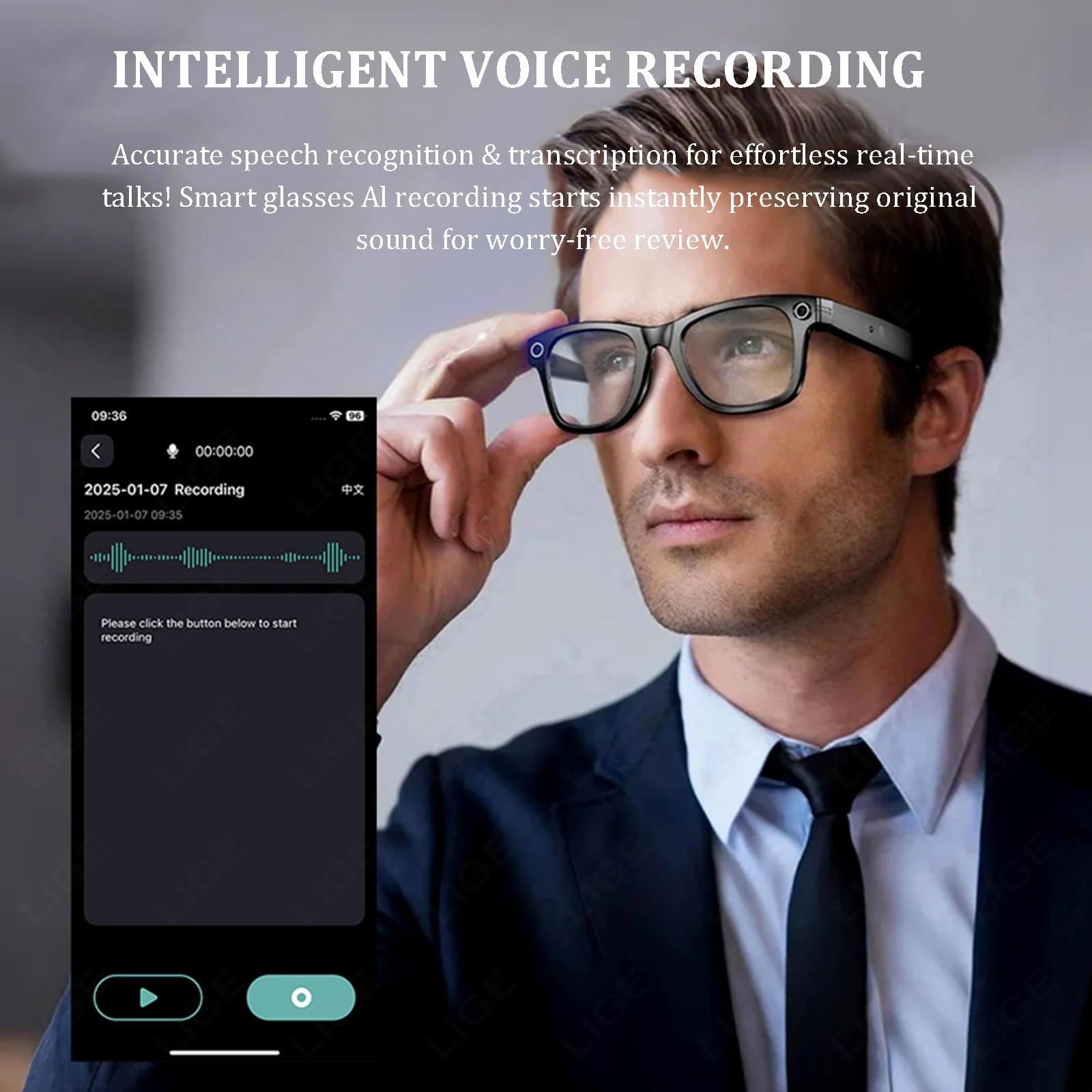 Lunettes Intelligentes Ia Pour Hommes/Femmes, Avec Caméra Ip65, étanches, Bluetooth, Appels, Lecture De Musique, Lunettes Intelligentes, Identification Des Images,BlackFrame