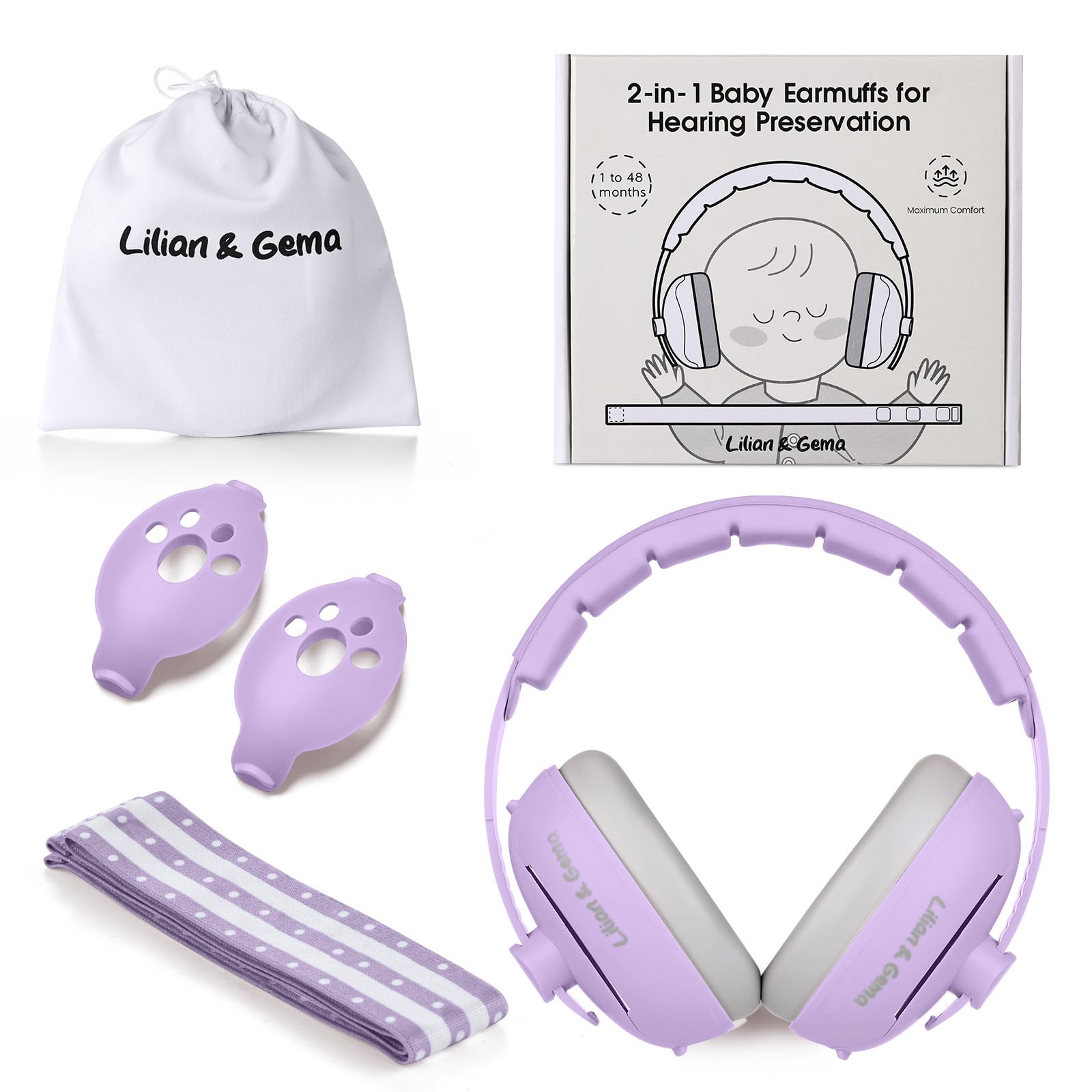 Lilian&Gema 2 in 1 Casco Anti Rumore Neonato, Casco Bambino Anti Rumore, Confortevole e Regolabile, Protezione Uditiva per Bambini sotto i 48 Mesi, Adatto per Sonno e Attività