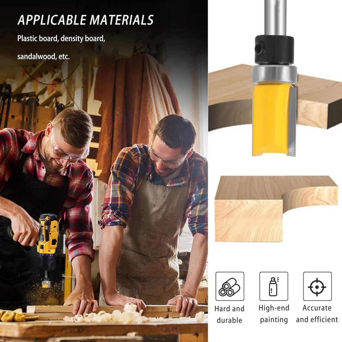4 Pcs Pattern Flush Trim Router Bit Set 1/4'' Shank,Top Bearing Flush Cut Trim Router Bit for Woodworking Milling Cutter Tool,Cutting Diameter: 1/2", Cutting Length:3/8",3/4",1",1.5"