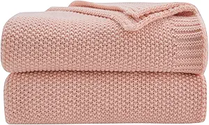 CozeCube Pink Throw Blanket for Couch, Soft Cozy Cable Knit Throw Blanket for Bed Sofa Living Room, Lightweight Warm Decorative Farmhouse Christmas Blanket, 60"x80", Pink