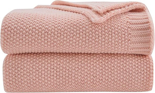 CozeCube Pink Throw Blanket for Couch, Soft Cozy Cable Knit Throw for Bed Sofa Living Room, Lightweight Warm Decorative Farmhouse Christmas Blanket, 50"x60", Pink