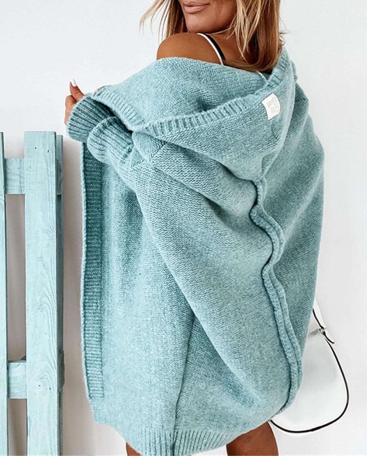 Knitted Hooded Sweater for Womens Casual Open Front Cardigan Winter Sweater Batwing Sleeve Long Sweater Coats - Image 6