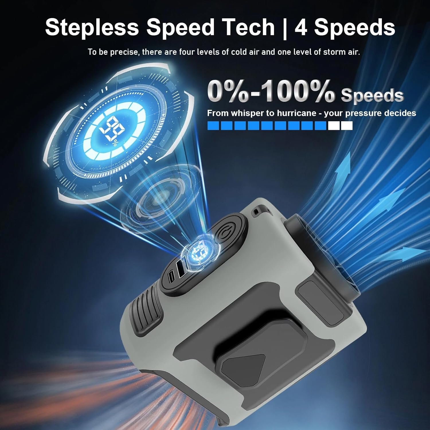 14500mAh USB Rechargeable Portable Waist & Neck Clip Fan – 5‑Speed Non-Hands Personal Air Conditioner With Power Bank & LED Display, Long‑Lasting Cooling For Outdoor, Work & Travel(Black)