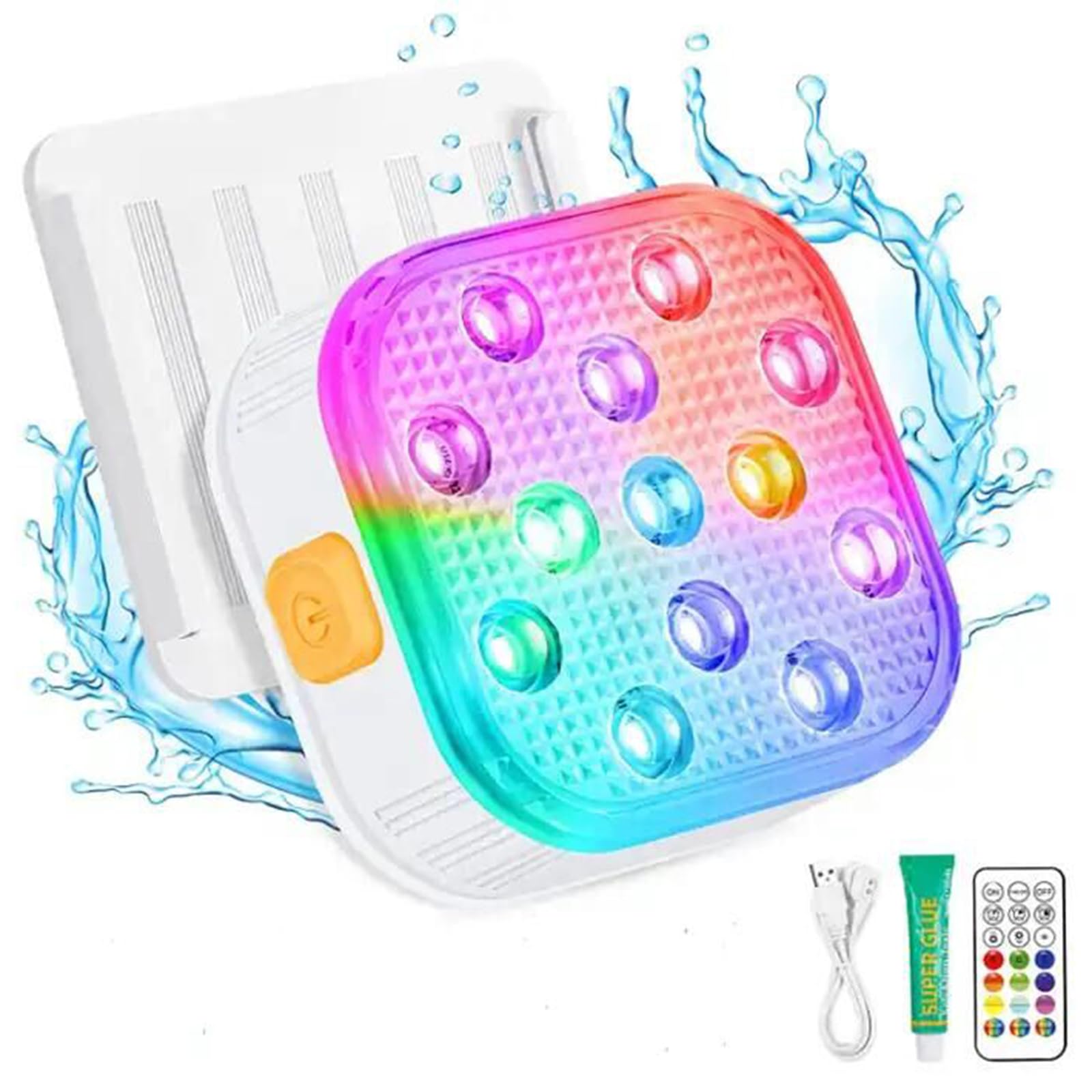 Lampe LED de piscine IP68 étanche à intensité variable avec télécommande, 16 couleurs, 6 modes dynamiques, minuterie 2h/4h/6h, chargement magnétique