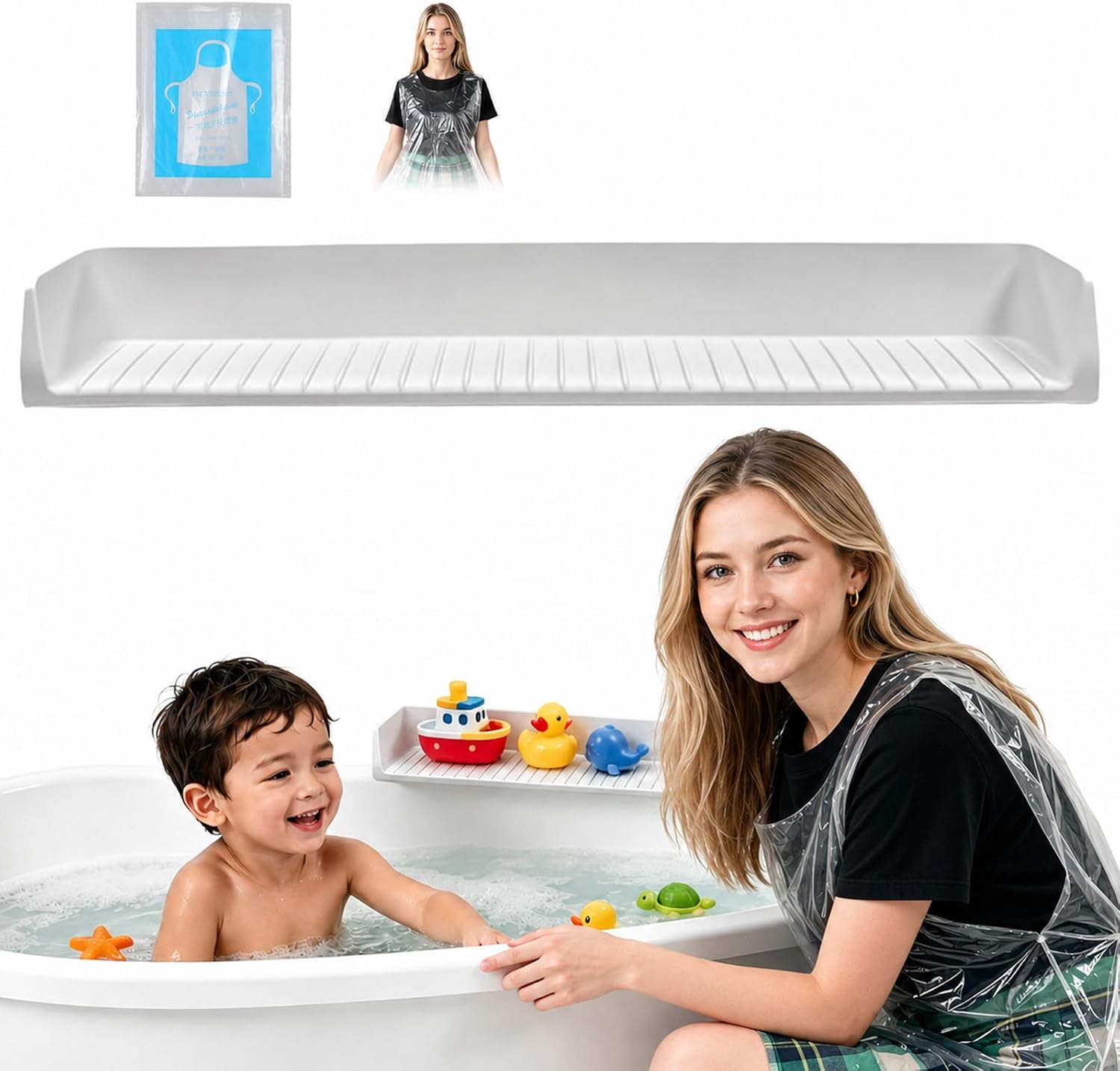 Silicone Non-Slip Bathtub Splash Guard with Strong Suction Cup | Waterproof Moisture-Proof Bath Splash Guard for Kids Bath Tub Water Protection, Grey, Comes with 25 disposable aprons