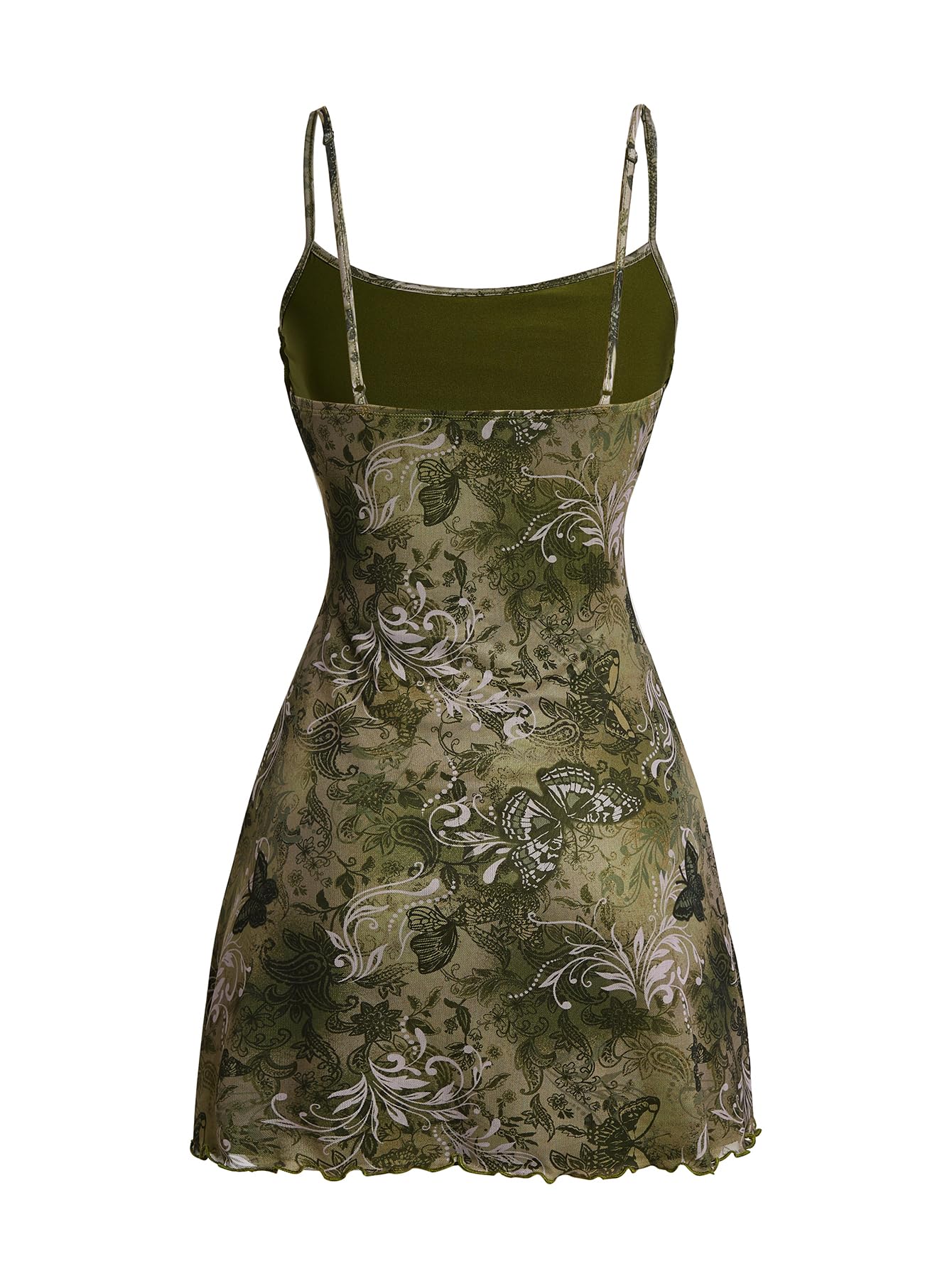 Milumia Women's Summer Mini Dress Vintage 90s Spaghetti Strap A Line Mesh Short Dresses Sun Dress: Small Allover Green